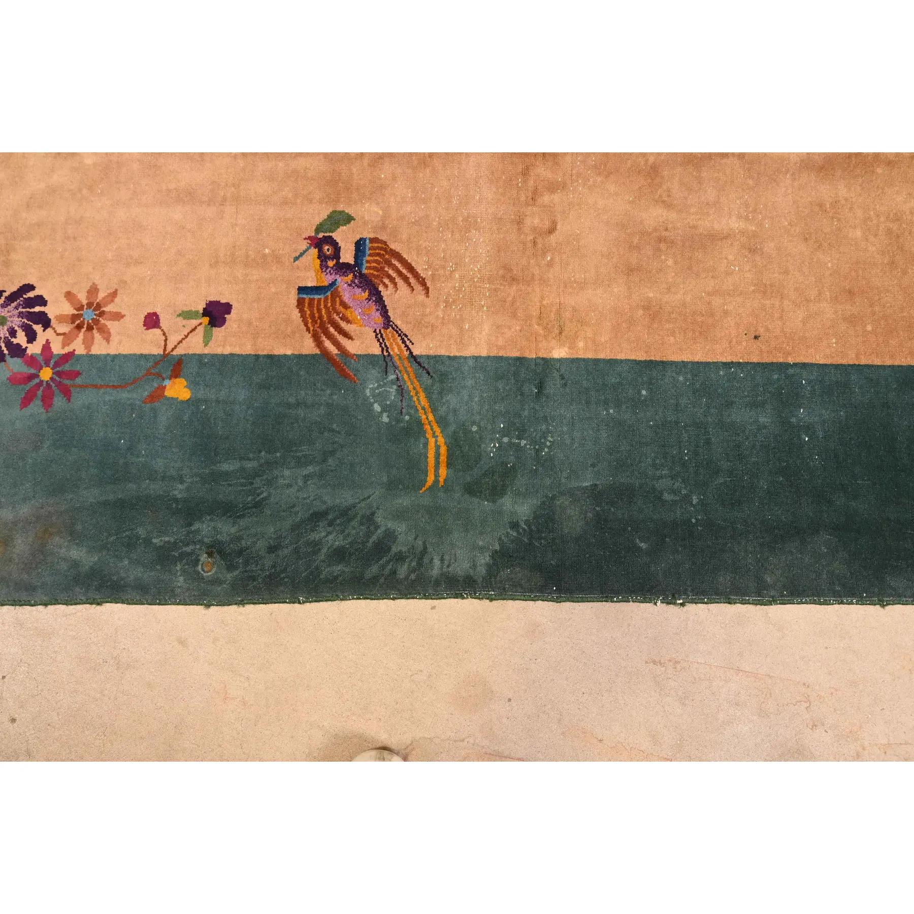Début du 20ème siècle Antique Nichols Art Deco chinois Tapis en laine noué à la main, Circa 1920s en vente