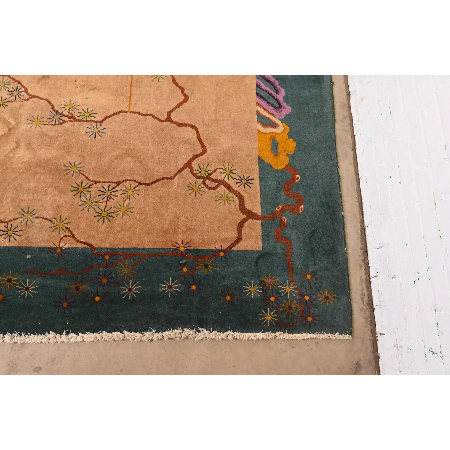 Laine Antique Nichols Art Deco chinois Tapis en laine noué à la main, Circa 1920s en vente