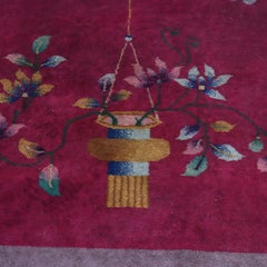 Antique Chinese Nichols Art Deco Wool Carpet with Garden Elements C1930
