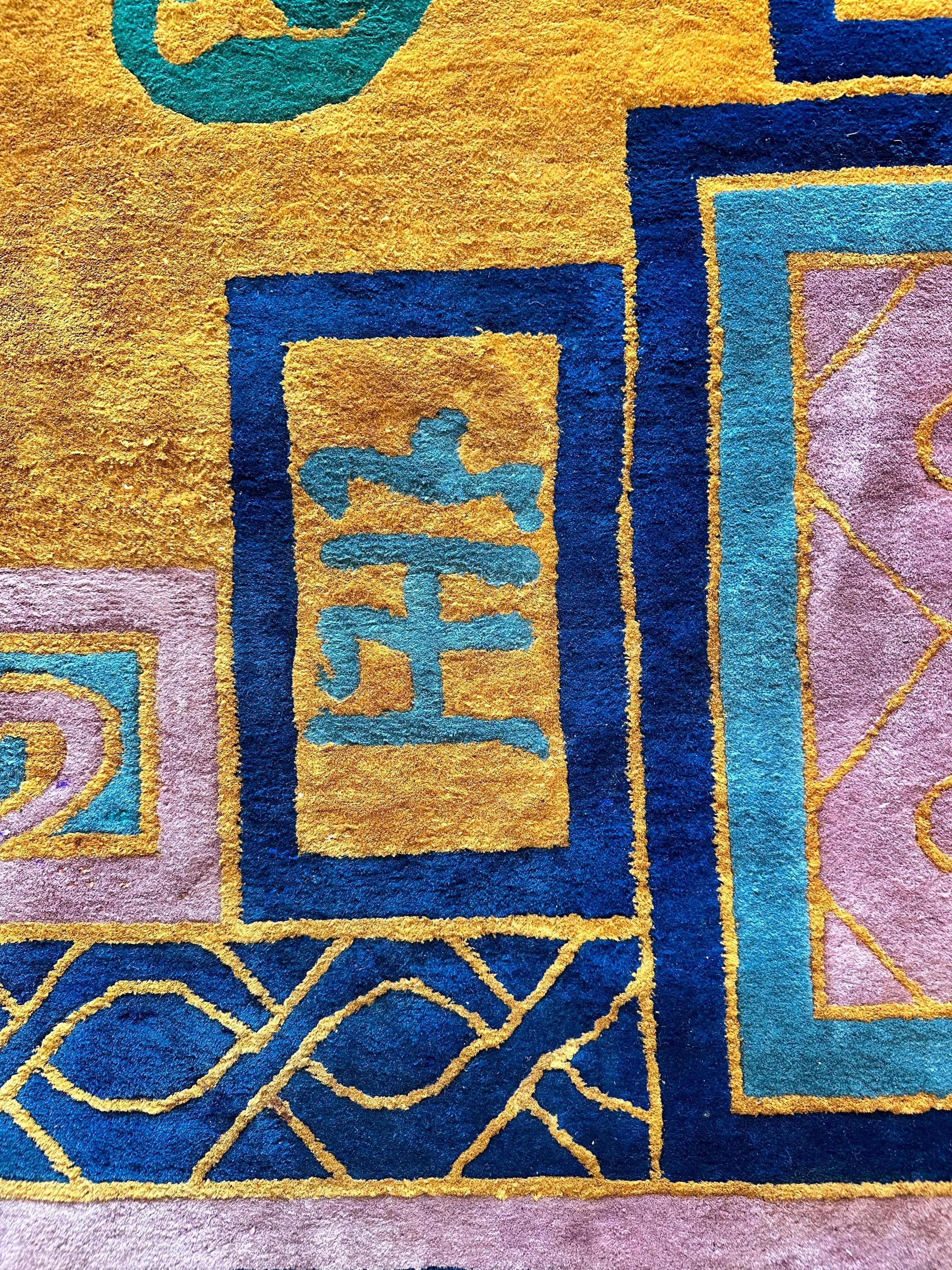 Antique Chinese Nichols Carpet, Gold, Blue, Green, Navy Carpet Handmade Wool Rug For Sale 6