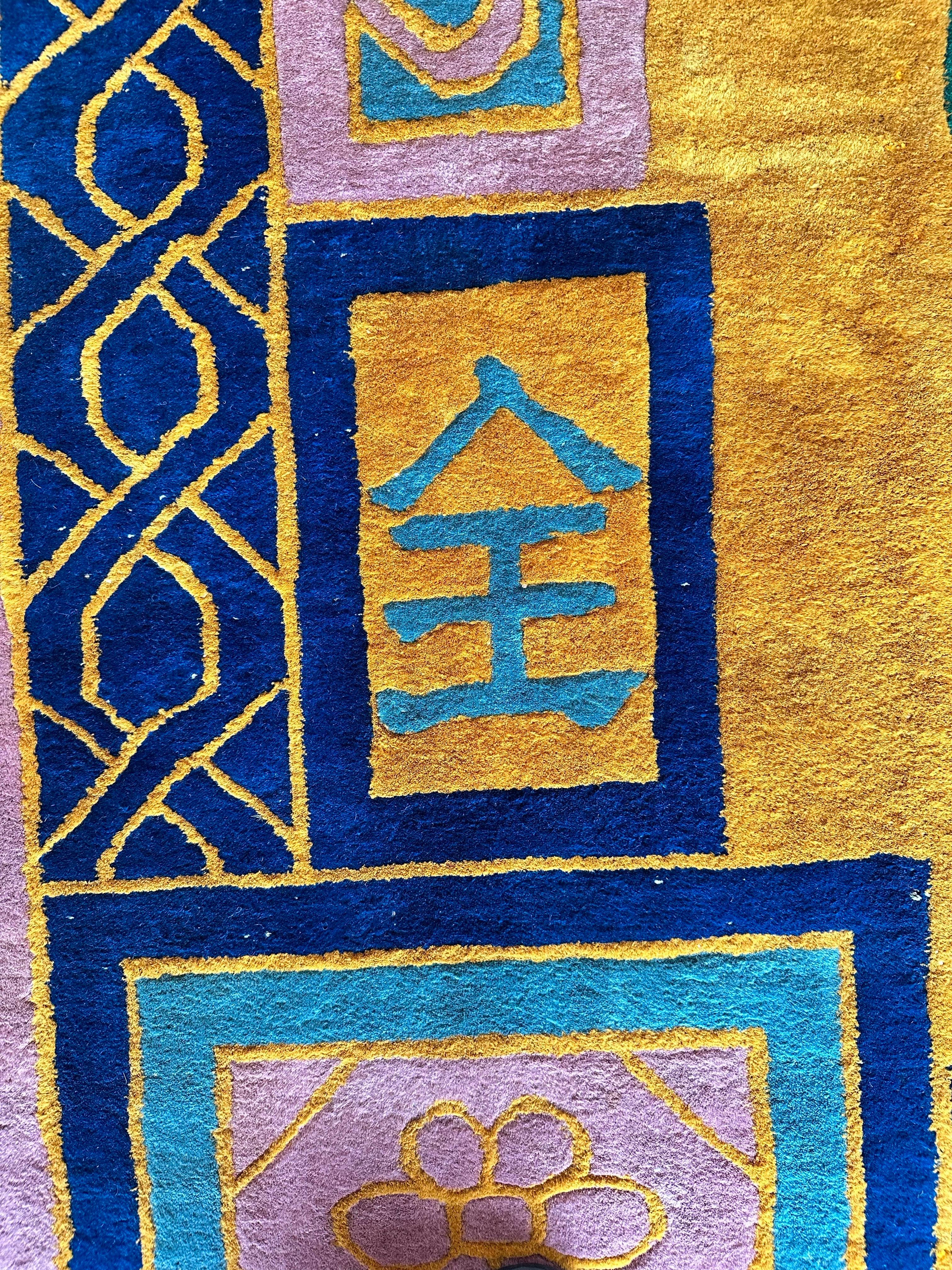 Antique Chinese Nichols Carpet, Gold, Blue, Green, Navy Carpet Handmade Wool Rug For Sale 7