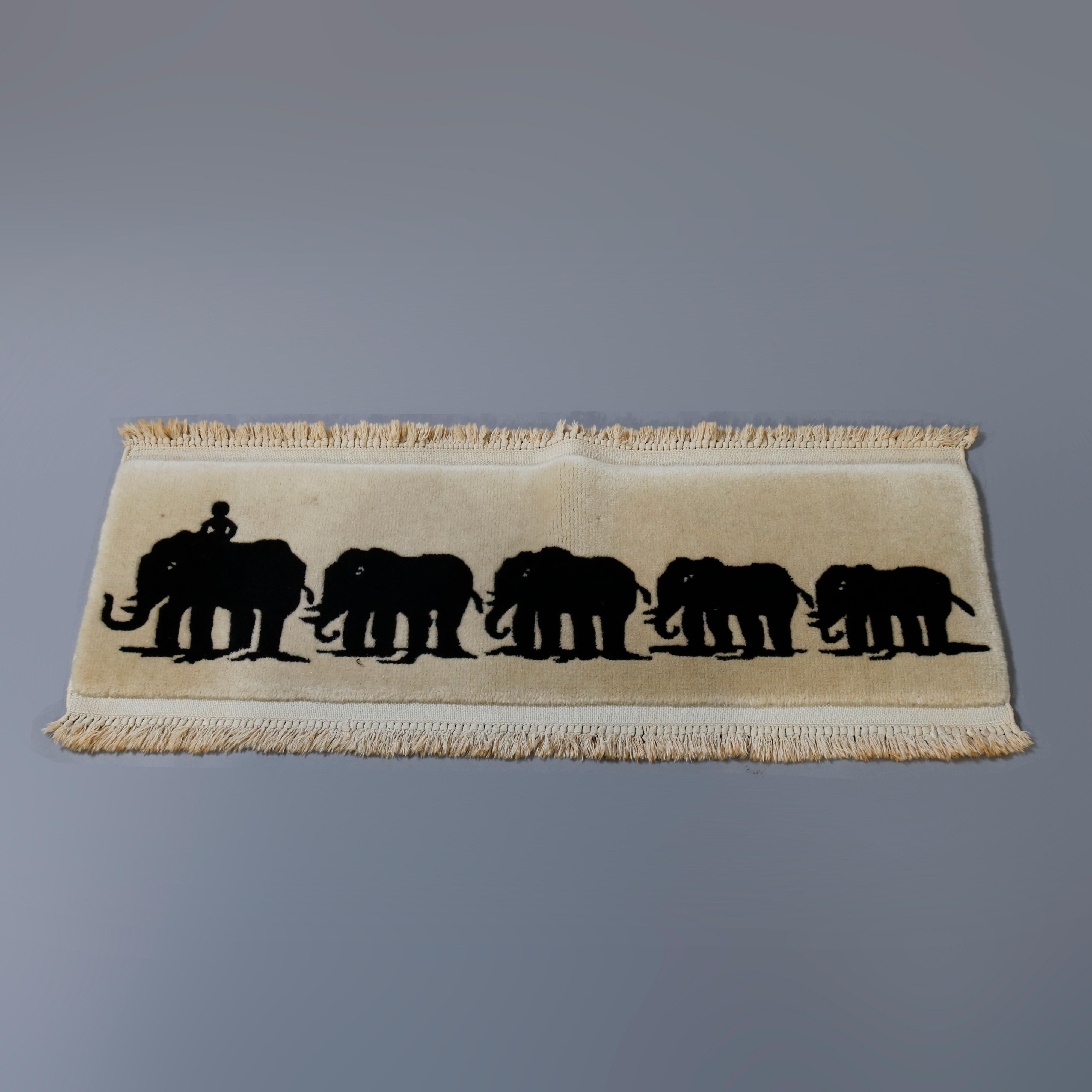 Antique Chinese Nichols Pictorial Elephant Oriental Rug, Signed, Circa 1930 5