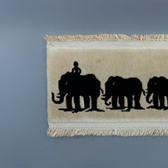 Antique Chinese Nichols Pictorial Elephant Oriental Rug, Signed, Circa 1930