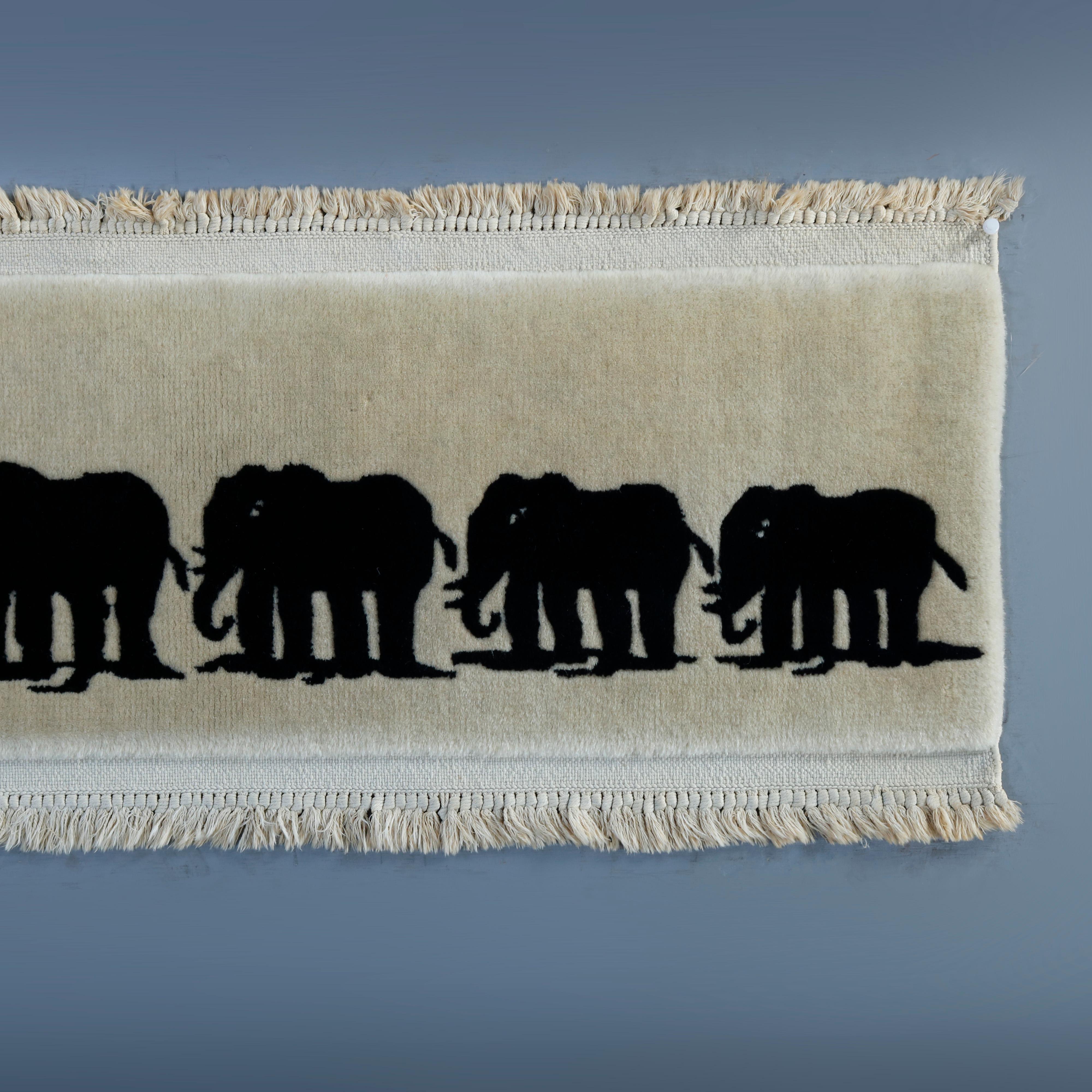 Antique Chinese Nichols Pictorial Elephant Oriental Rug, Signed, Circa 1930 In Good Condition In Big Flats, NY