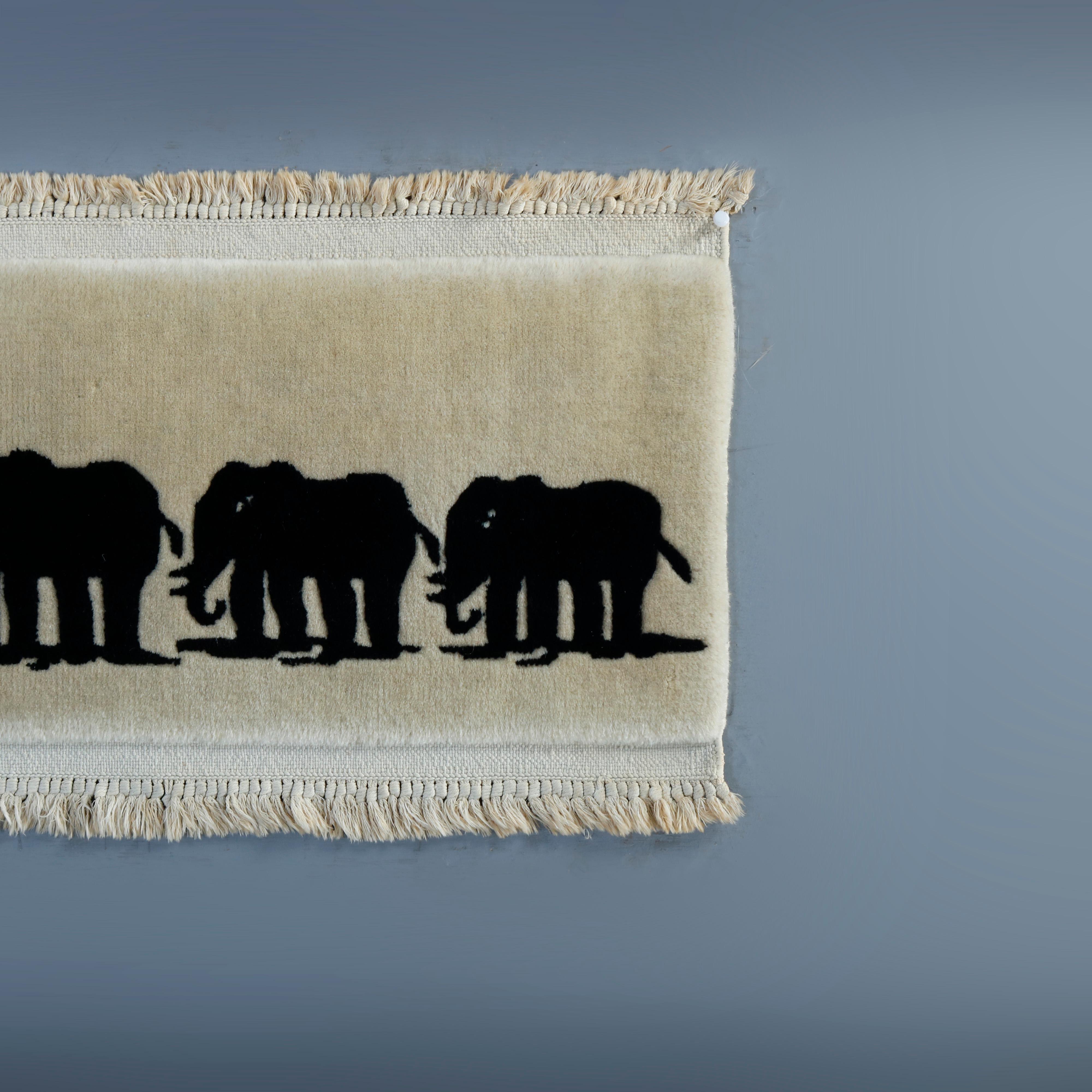 20th Century Antique Chinese Nichols Pictorial Elephant Oriental Rug, Signed, Circa 1930