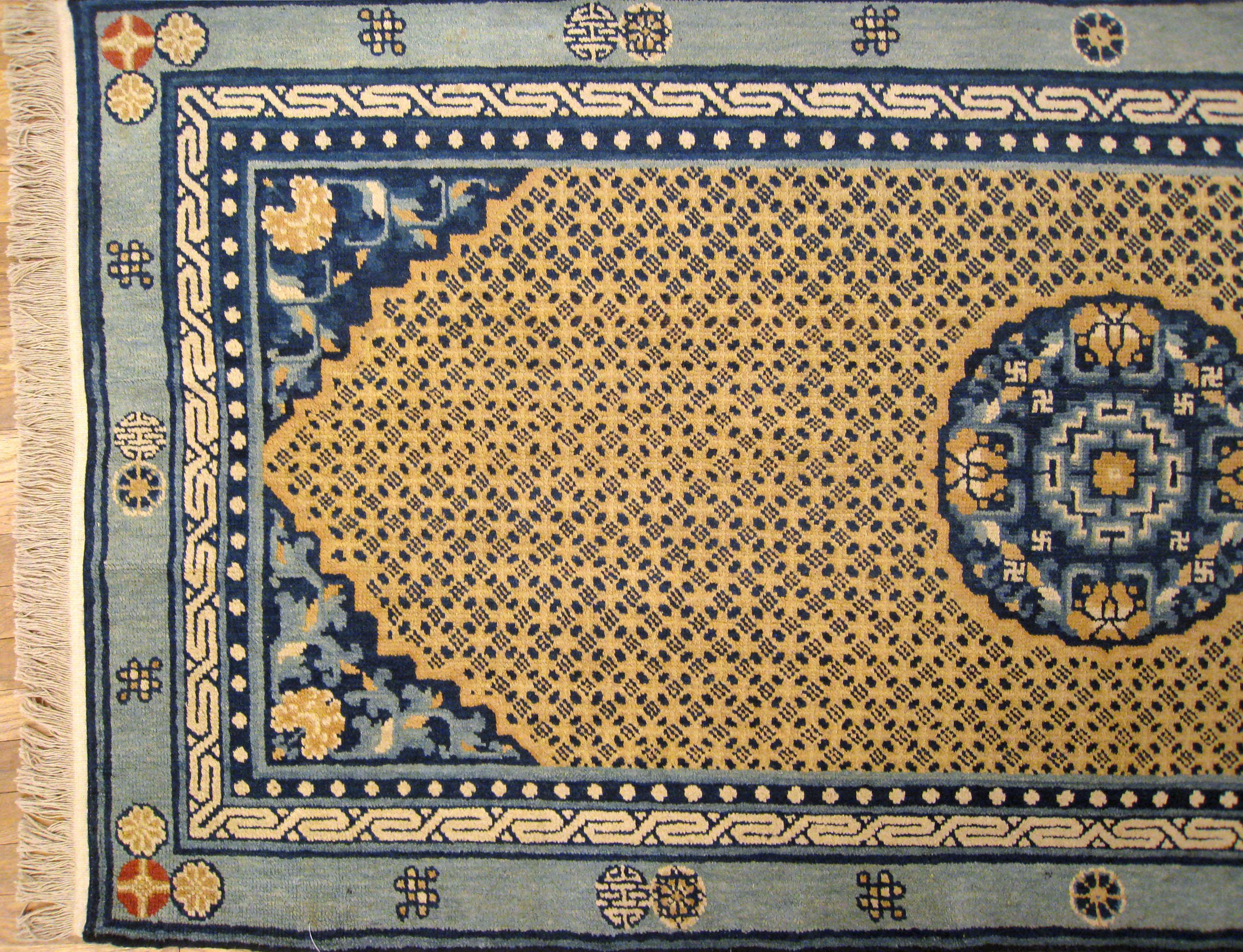 Antique Chinese Ning Xia Oriental Rug, Small Runner Size, Light Blue, circa 1890 In Good Condition In New York, NY