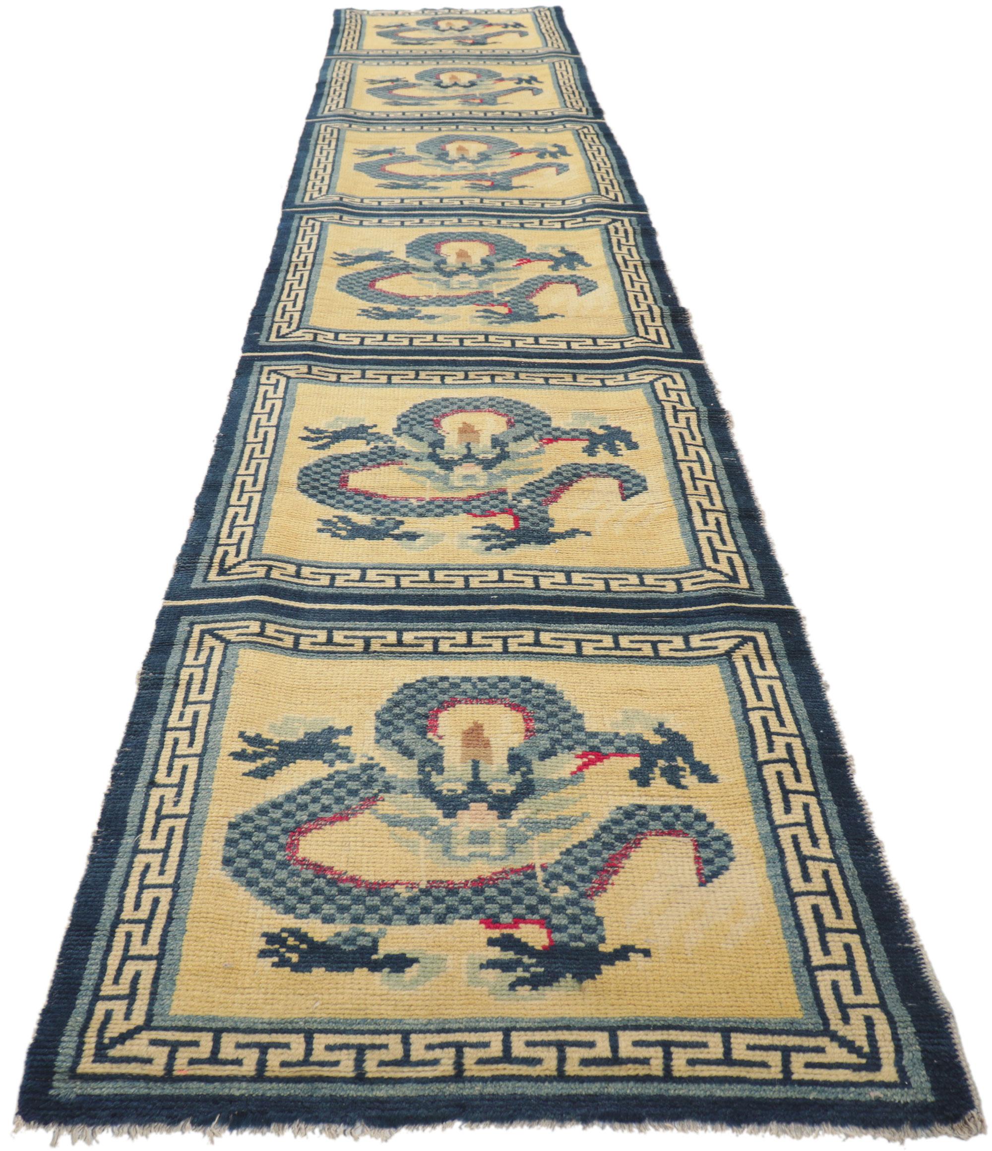 Hand-Knotted Antique Chinese Ningxia Bench Runner For Sale
