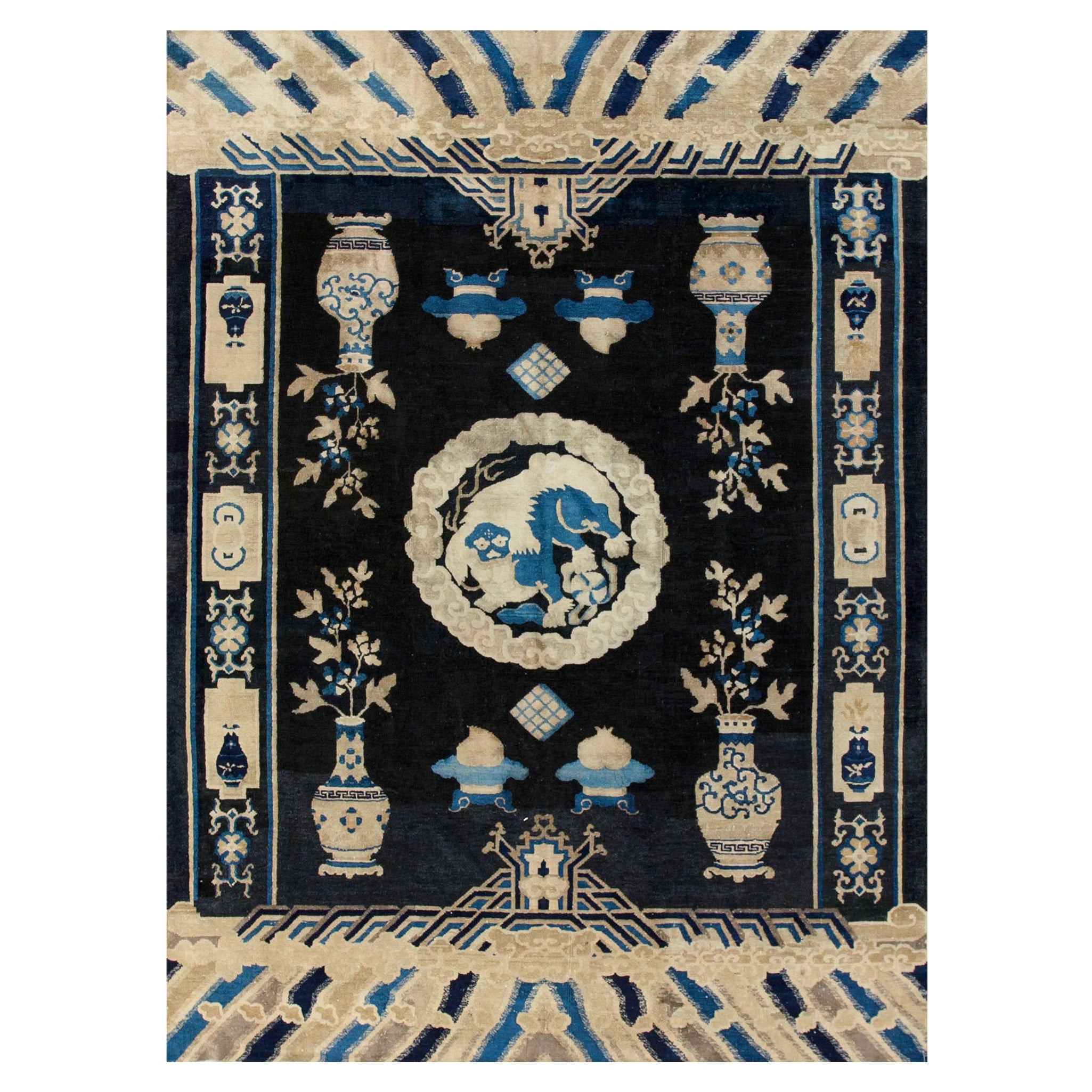 Tapis chinois ancien Ningxia de 6' 3"" x 8' 6""