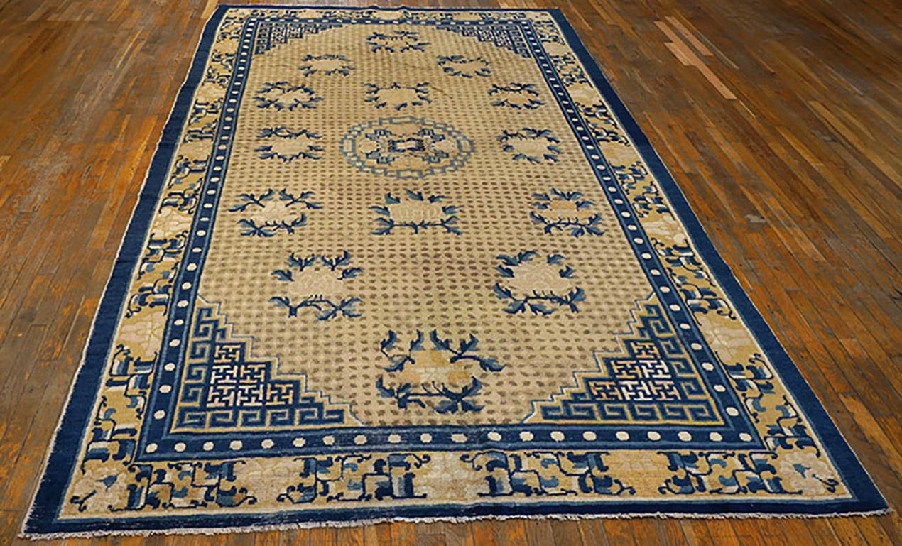Hand-Knotted Early 19th Century Chinese Ningxia Kang Carpet  ( 6'5