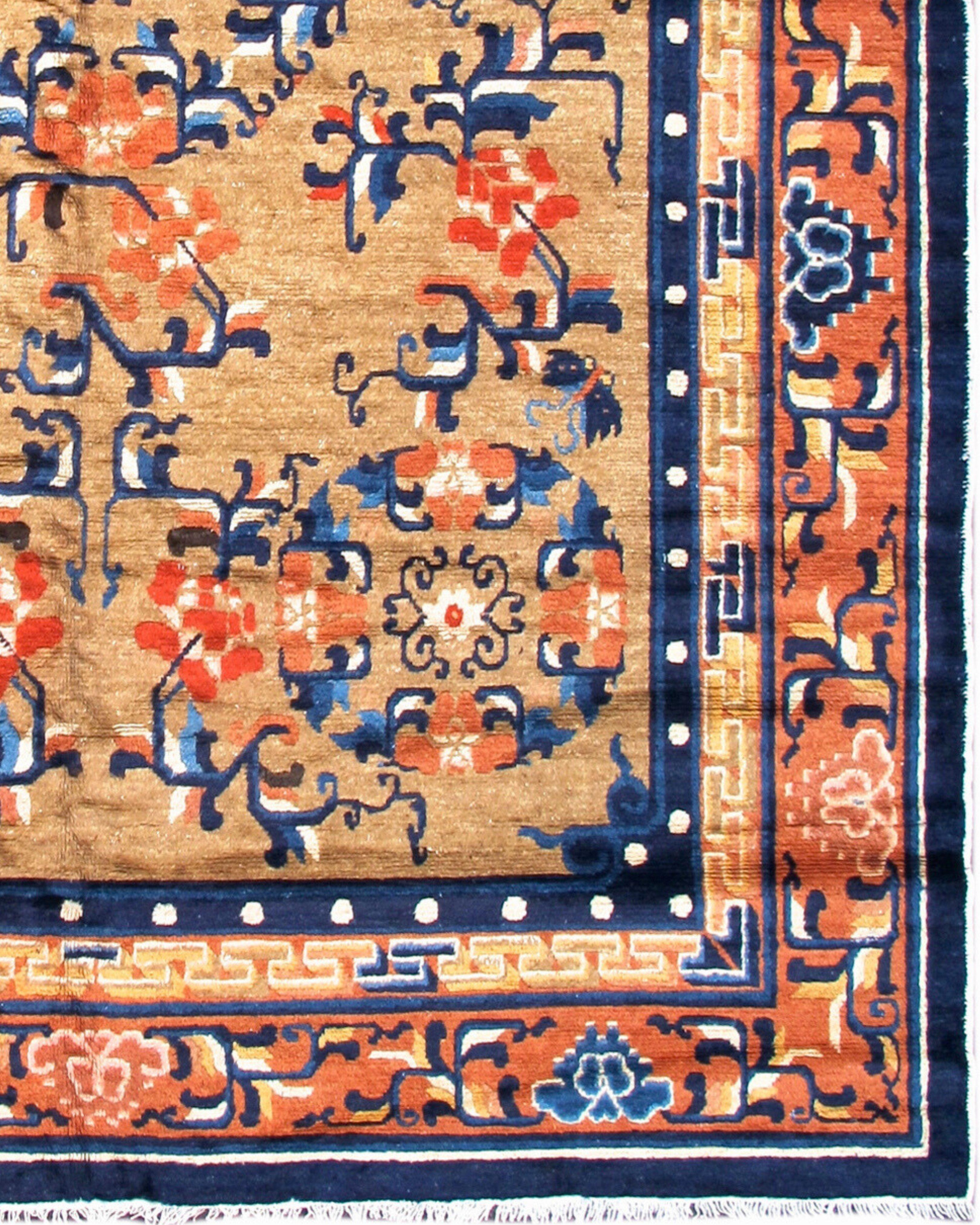 Wool Antique Chinese Ningxia Carpet Rug, Late 19th Century For Sale