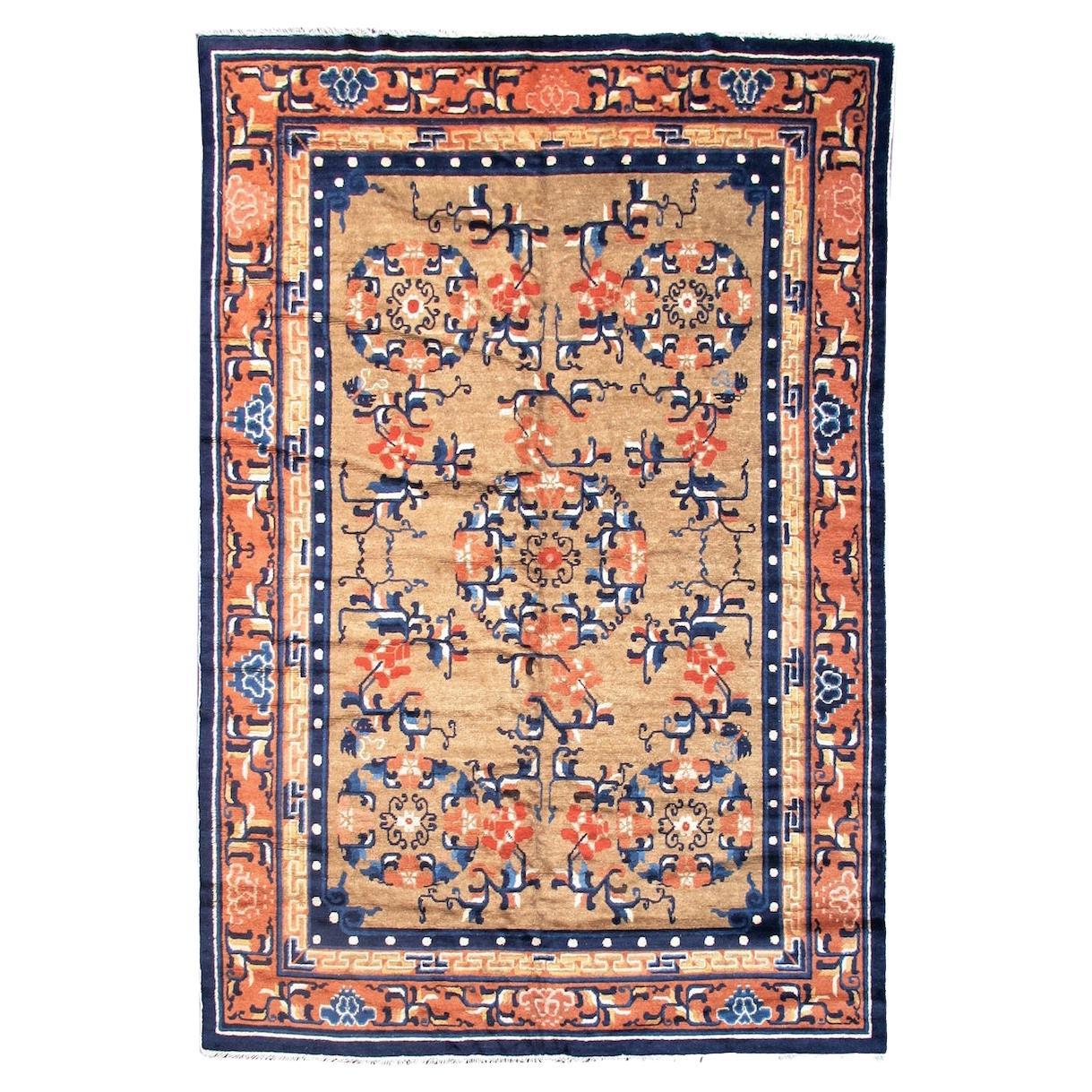 Antique Chinese Ningxia Carpet Rug, Late 19th Century