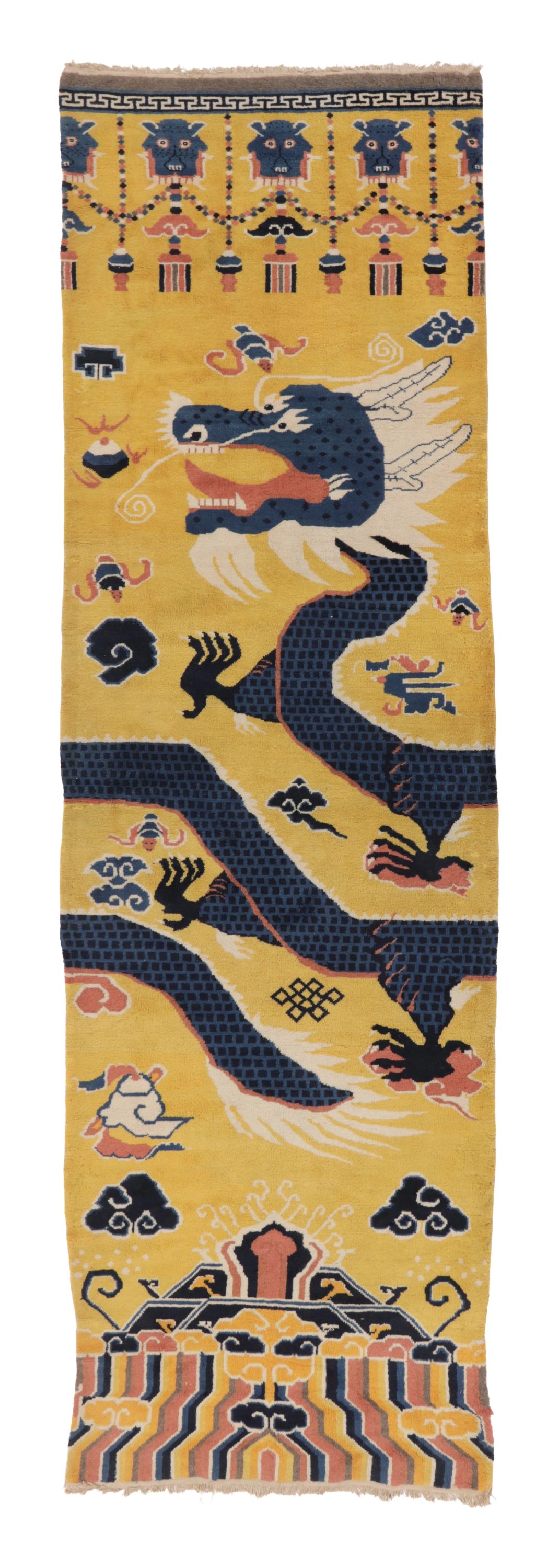 Antique Chinese Ningxia Pillar Runner with Imperial Dragon Motif - Rug & Kilim
