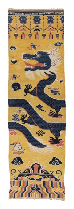 Antique Chinese Ningxia Pillar Runner with Imperial Dragon Motif - Rug & Kilim