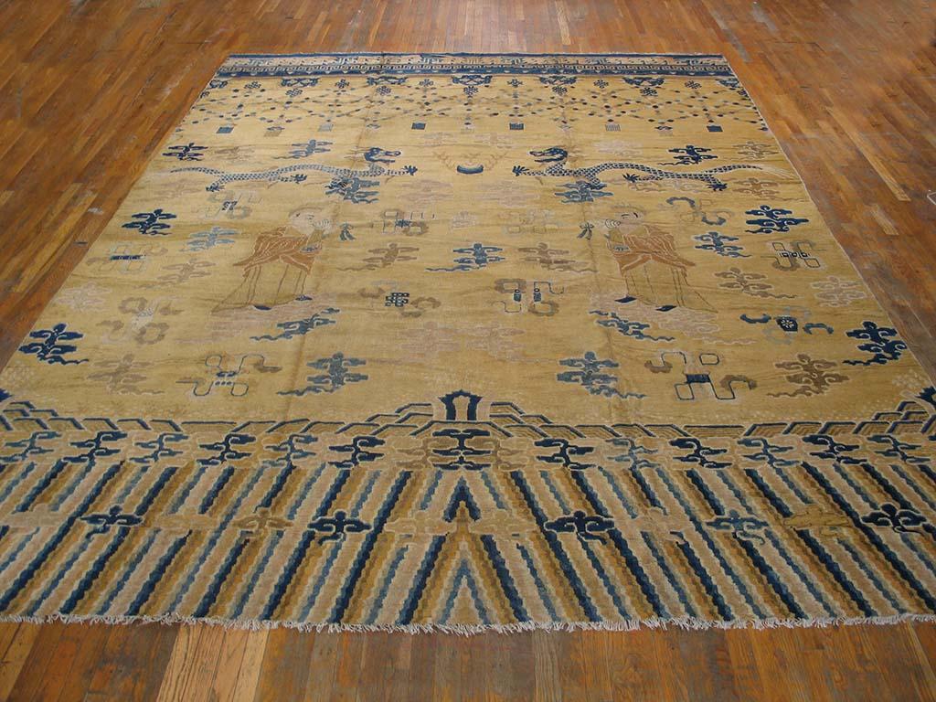 Hand-Knotted Early 19th Century W. Chinese Ningxia Carpet ( 10'2