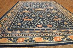 1850s Blue Foo Dog Antique Chinese Ningxia Carpet 12'6"x18'2" Knotted Wool Rug