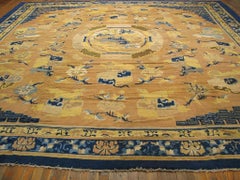 Phenomenal Antique Chinese Ningxia Square Rug Adorned with Geometric Motifs