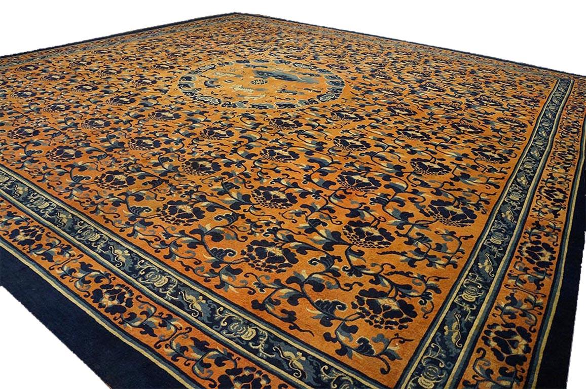 Hand-Knotted Mid 19th Century Chinese Ningxia Carpet ( 17'10