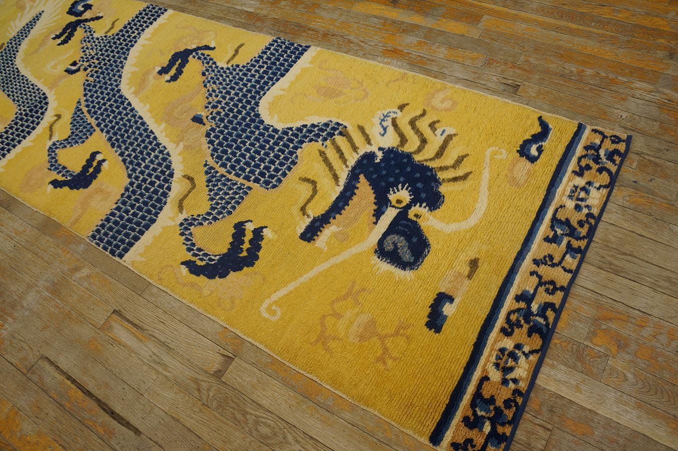 Wool Late 18th Century Chinese Ningxia Dragon Pillar Carpet (2' 9'' x 9'-85 x 275 cm) For Sale