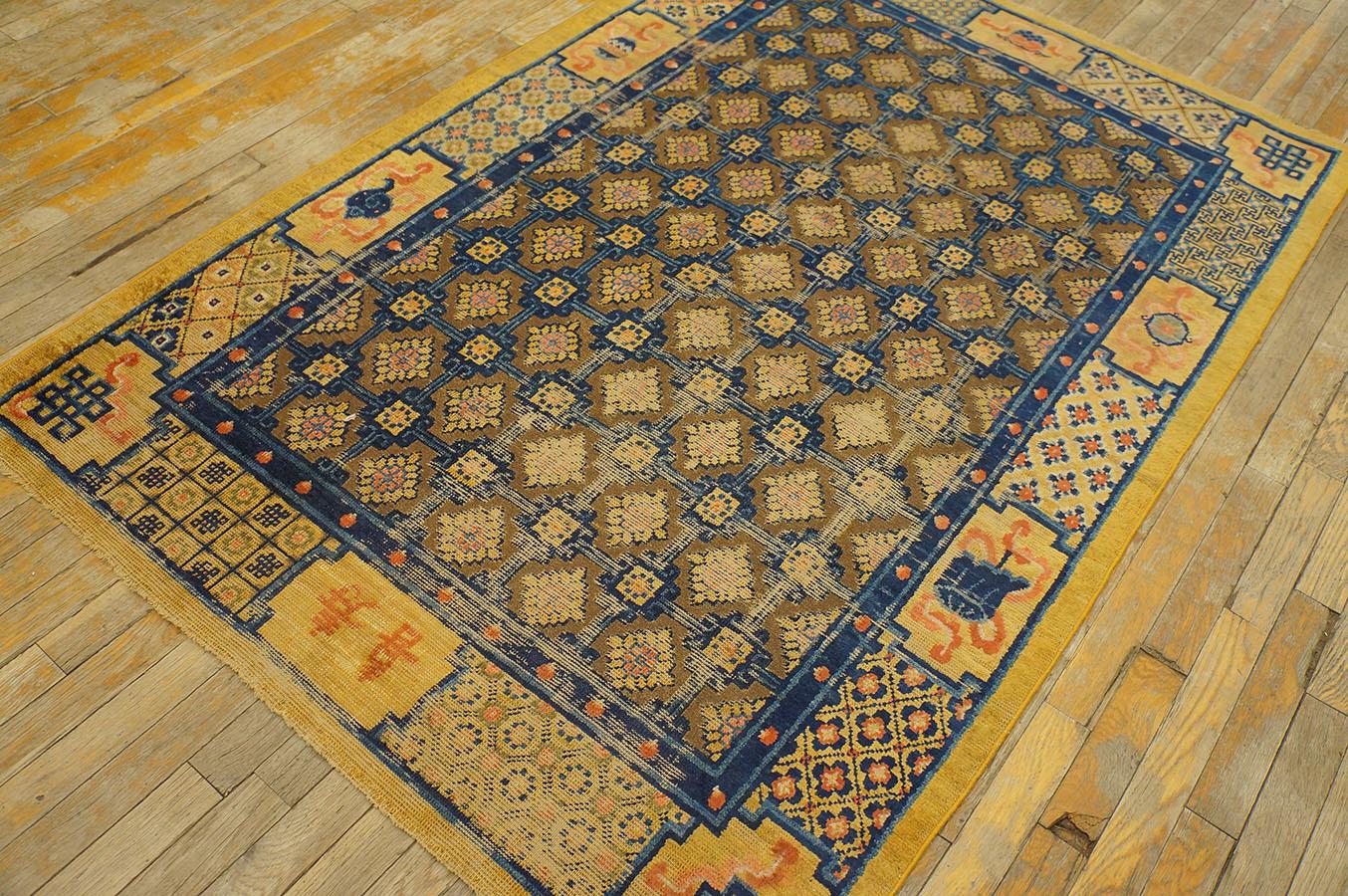 Antique Chinese Ningxia Silk & Metal Carpet ( 4'1'' x 6' - 125 x 182 cm )
