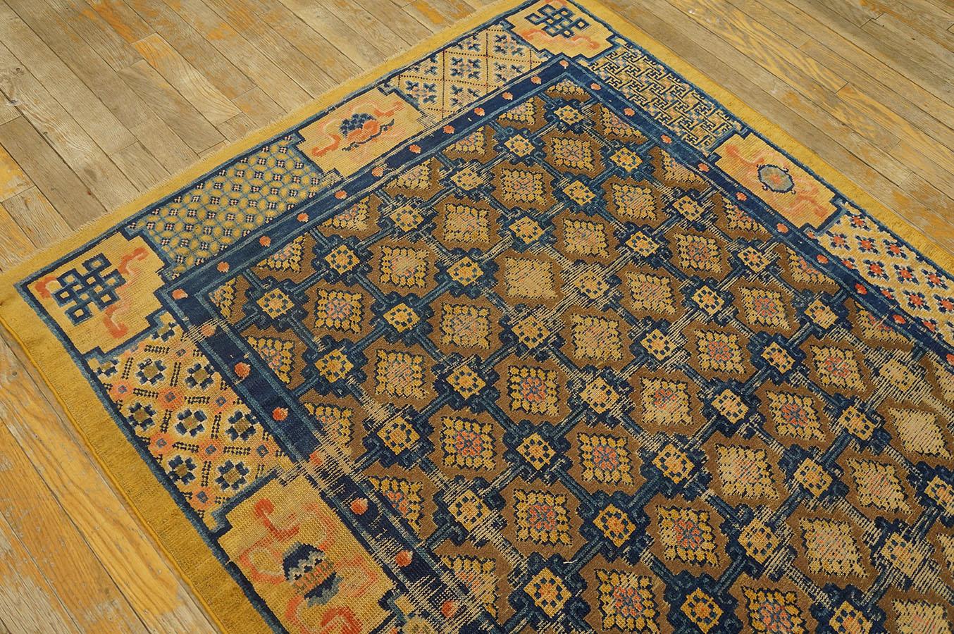 Hand-Knotted Antique Chinese Ningxia Silk & Metal Carpet ( 4'1'' x 6' - 125 x 182 cm ) For Sale