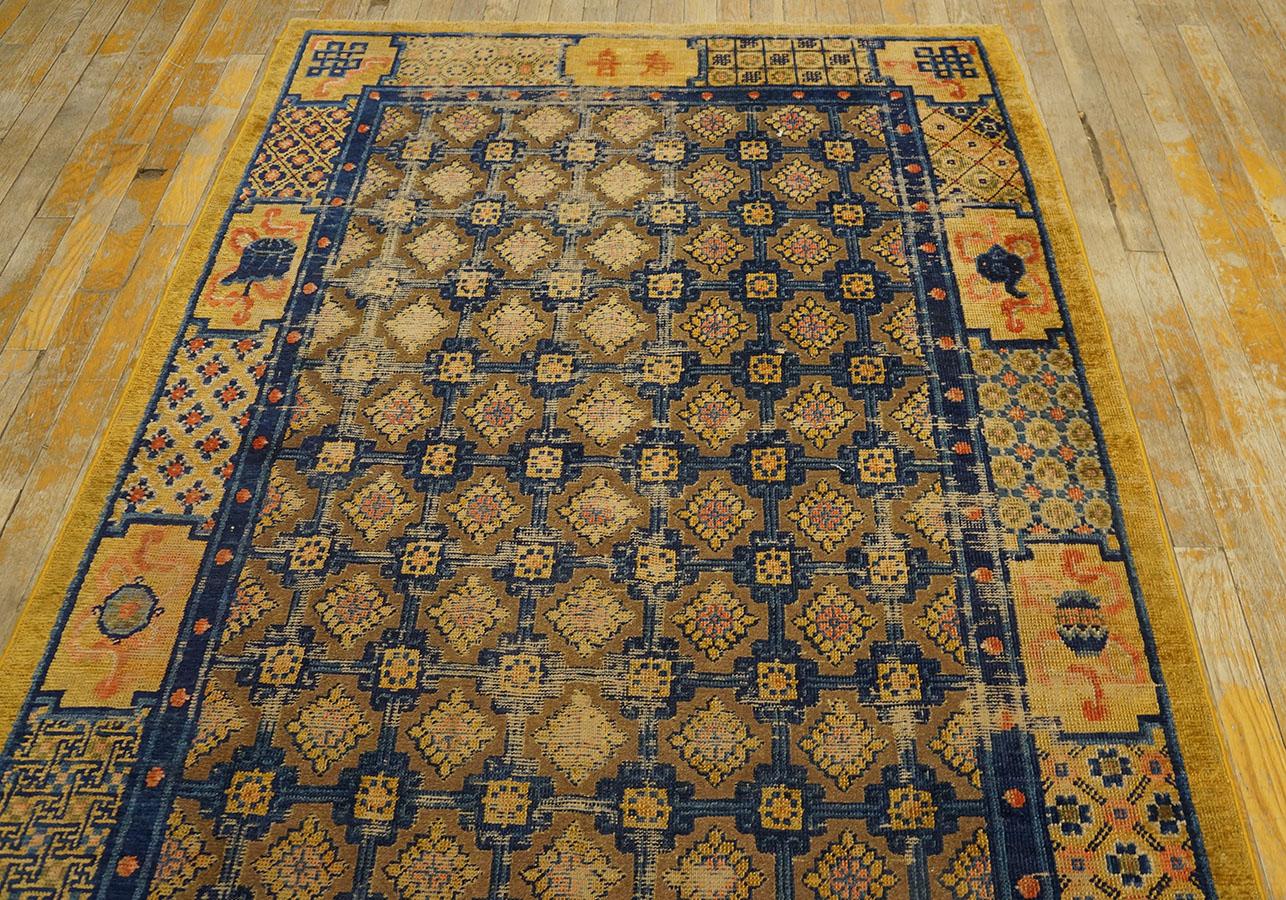 Antique Chinese Ningxia Silk & Metal Carpet ( 4'1'' x 6' - 125 x 182 cm ) In Distressed Condition For Sale In New York, NY