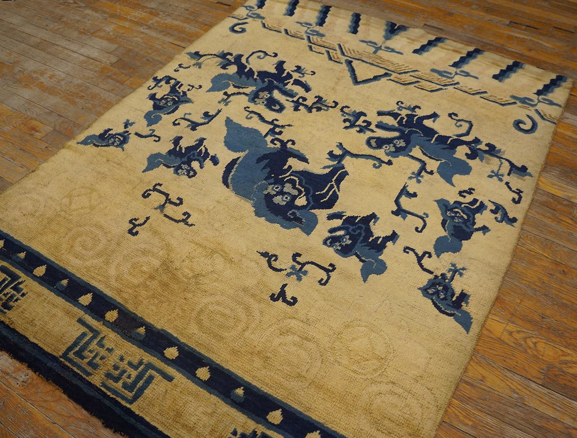 Mid-19th Century Antique Chinese Ningxia Rug 4' 4'' x5' 8'' For Sale