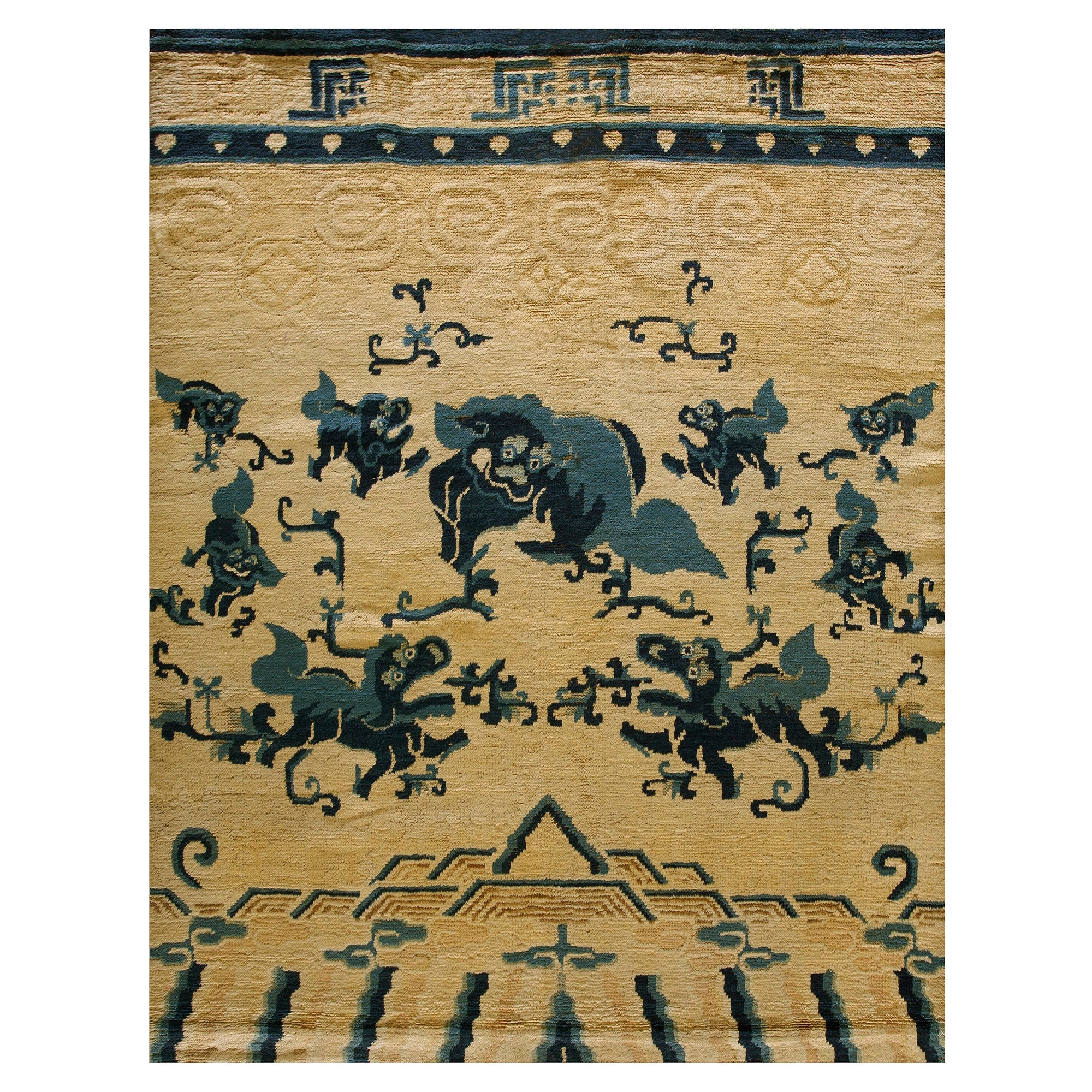 Tapis Ningxia chinois ancien de 4' 4'' x5' 8'' pouces