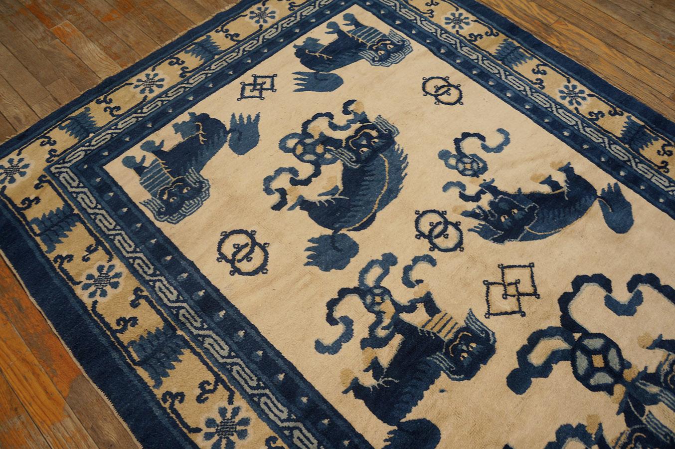Late 19th Century Antique Chinese Ningxia Rug 4' 4'' x6' 2'' For Sale