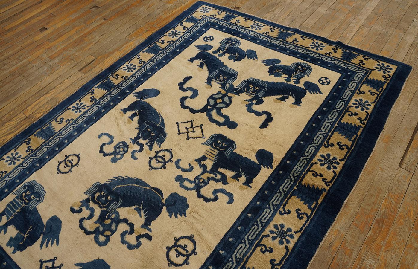 Wool Antique Chinese Ningxia Rug 4' 4'' x6' 2'' For Sale