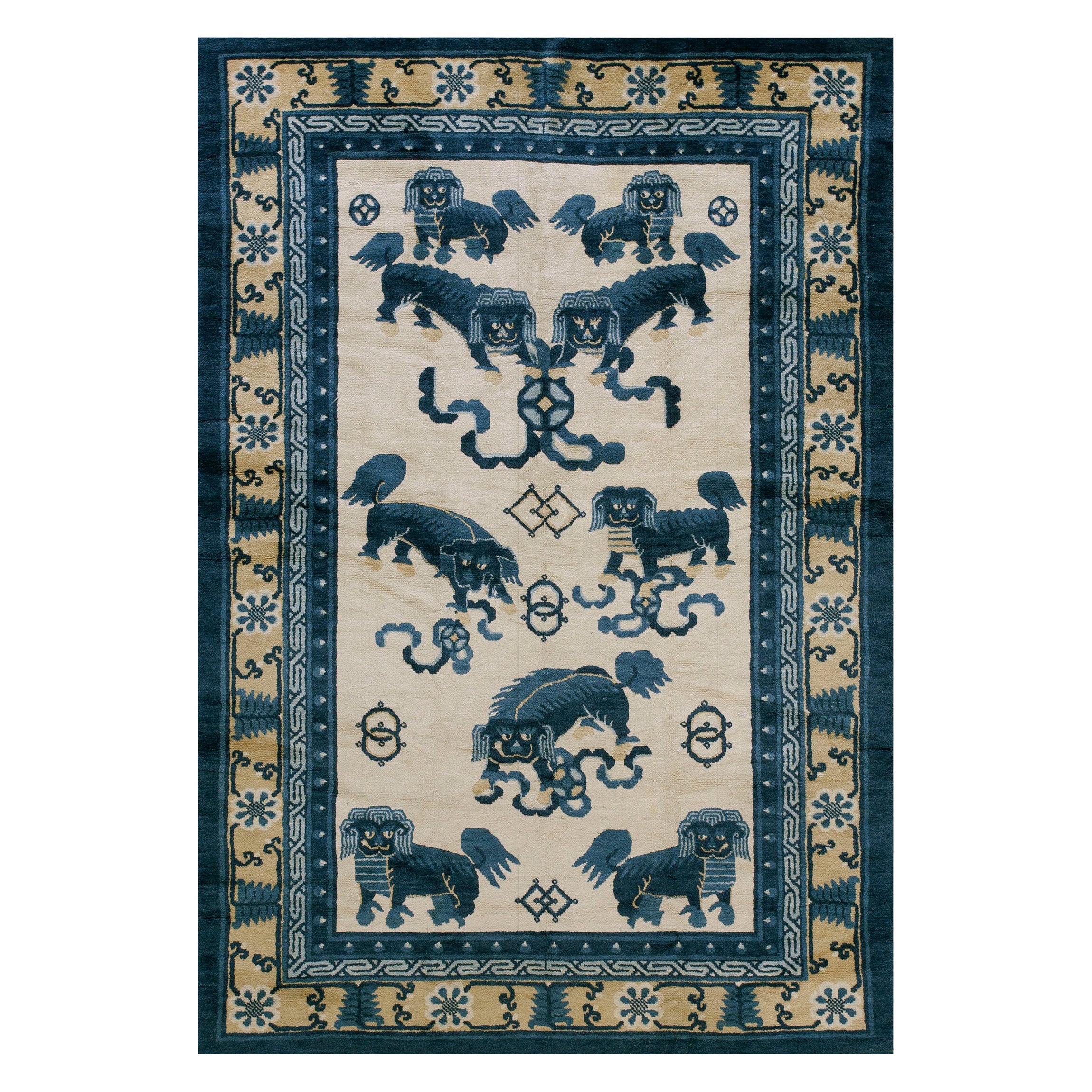 Tapis Ningxia chinois ancien de 4' 4'' x6' 2'' pouces