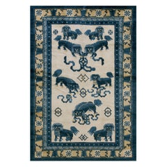 Tapis Ningxia chinois ancien de 4' 4'' x6' 2'' pouces
