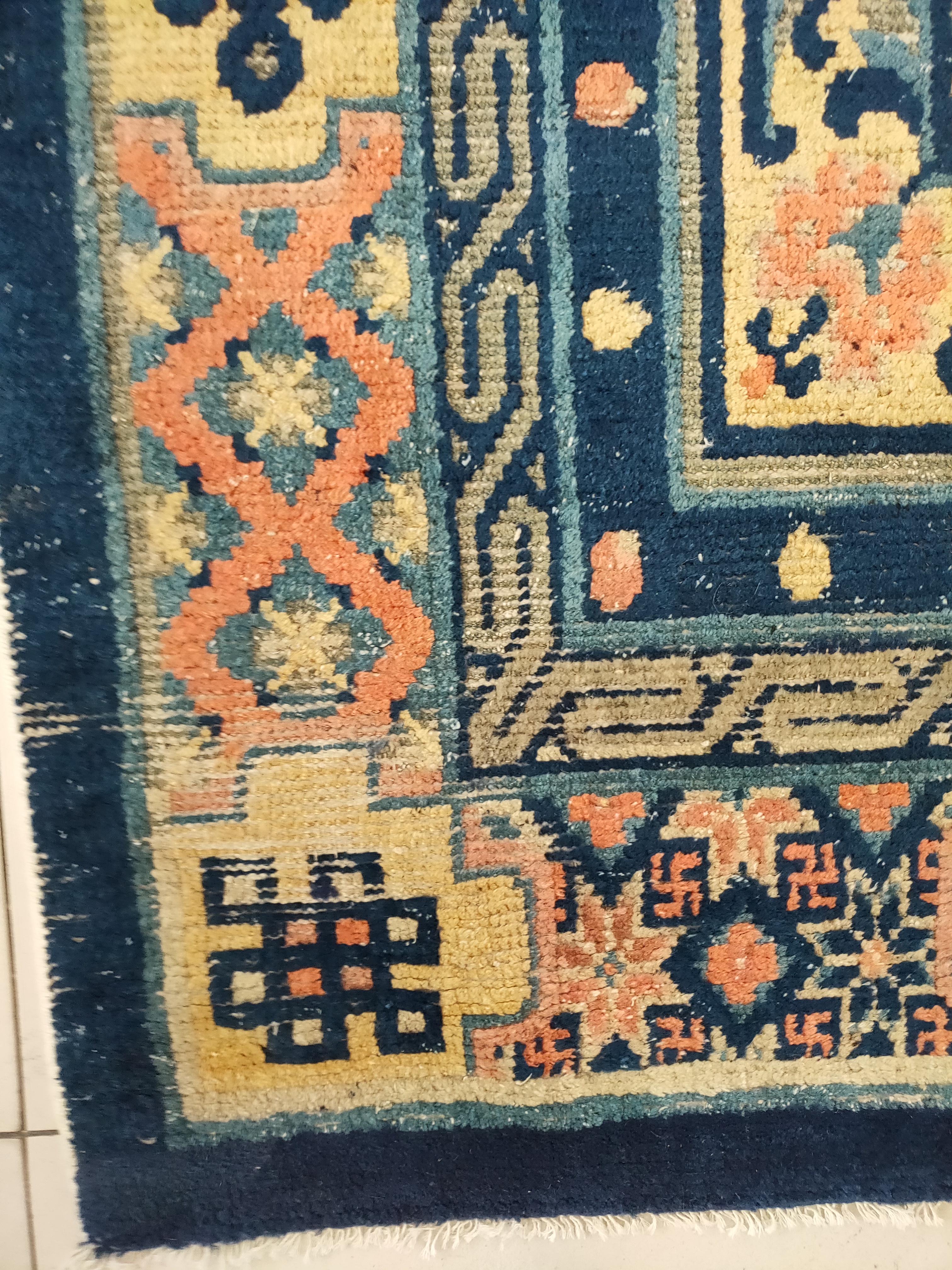 Noué à la main Tapis Ningxia chinois ancien de 4' 4