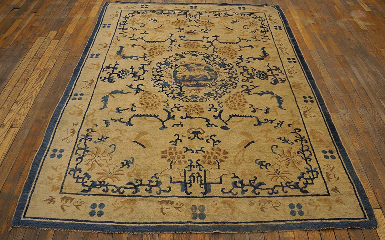 Qing 19th Century Chinese Ningxia Carpet ( 4' 10