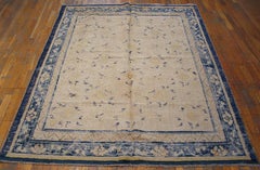 1750s White Abstract Qing Antique W. Ningxia Carpet 5'6" x 7'2 Knotted Wool Rug