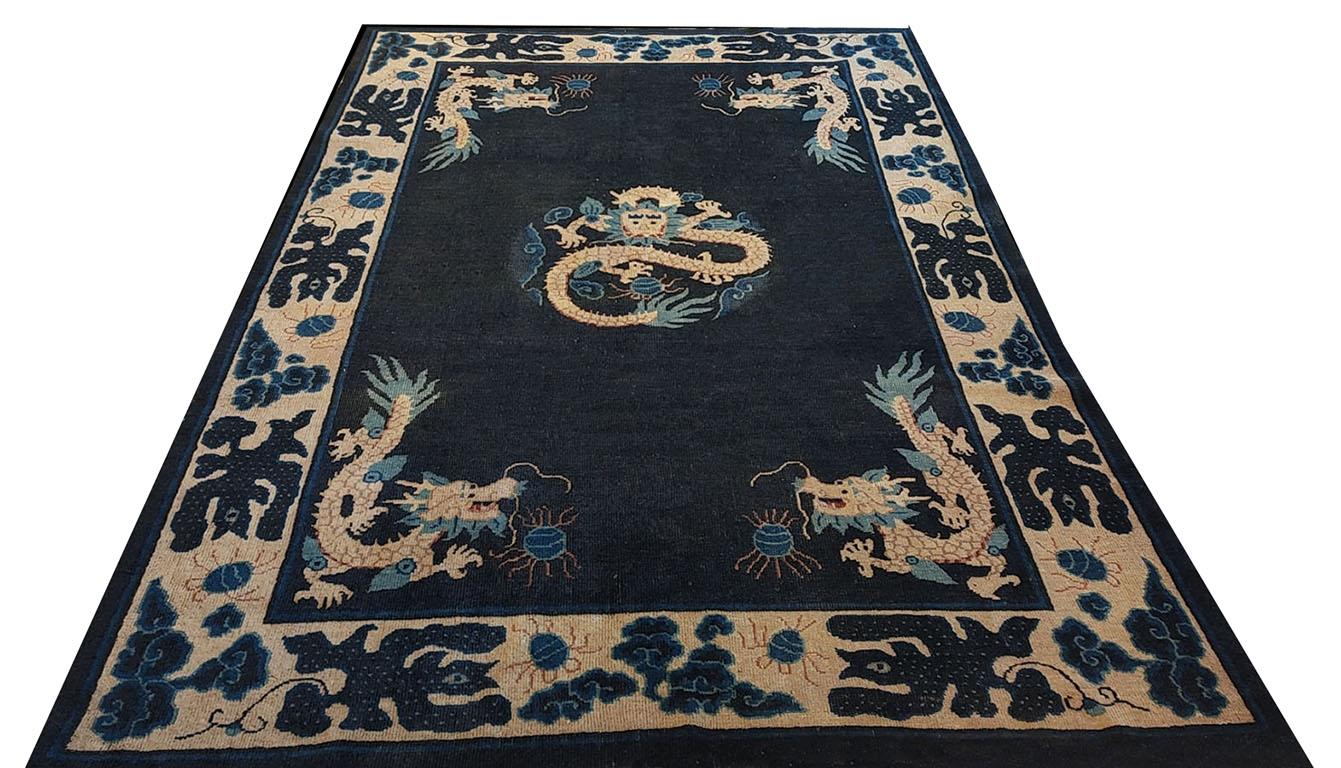 Wool Late 19th Century Chinese Ningxia Dragon Carpet ( 6' x 8' 8'' - 183 x 265 ) For Sale