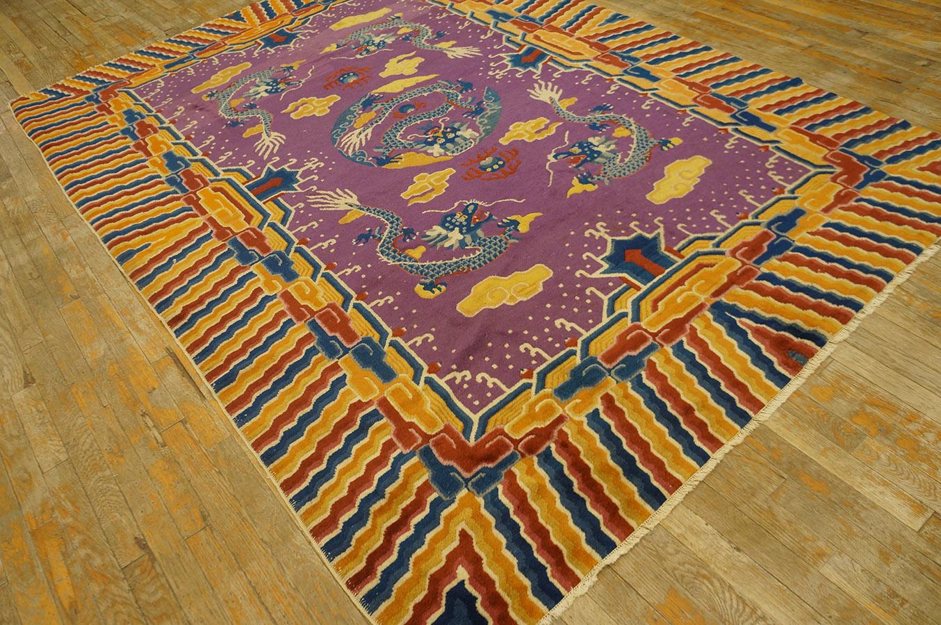 Noué à la main Tapis chinois Ningxia du 19ème siècle ( 6'4