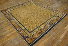 1800s Camel Octagons Antique Chinese Ningxia Rug 6'8''x7'4'' Knotted Wool Carpet