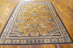 1880s Yellow Fishing Village Qing Antique Chinese Ningxia Rug 6'10"x9'6" Carpet