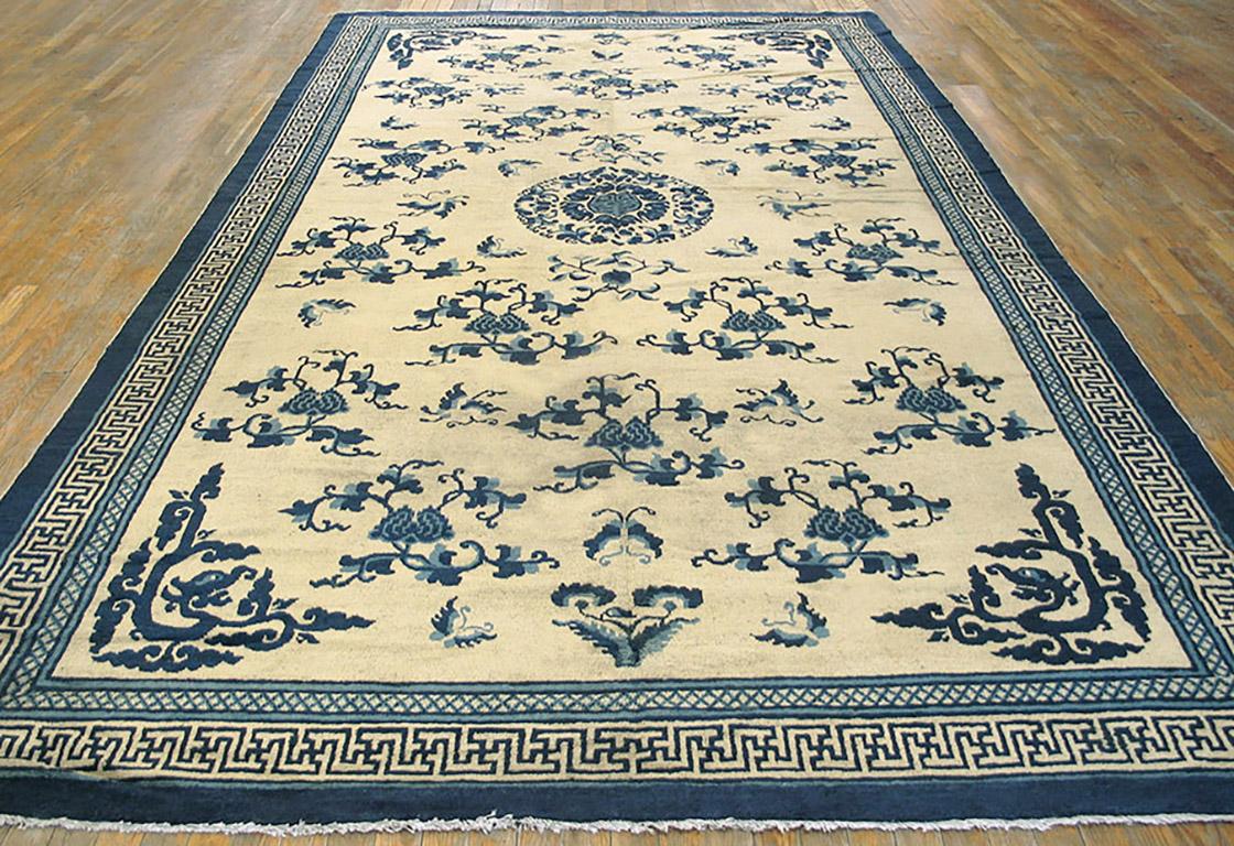 Hand-Knotted Mid 19th Century W. Chinese Ningxia Kang Carpet ( 7'2