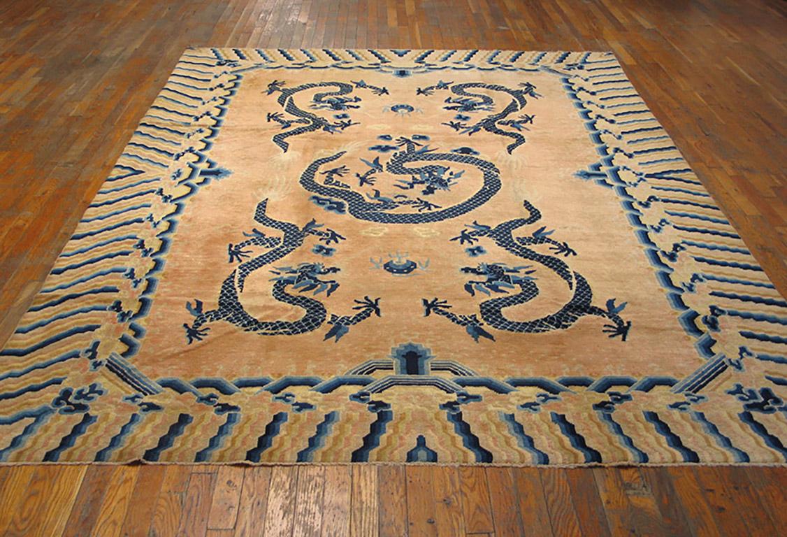 Hand-Knotted Early 20th Century W. Chinese Ningxia Dragon Carpet ( 7'2
