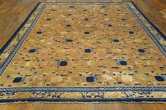 1820s Salmon Abstract Antique Chinese Ningxia Carpet 9"x12'6" Knotted Wool Rug