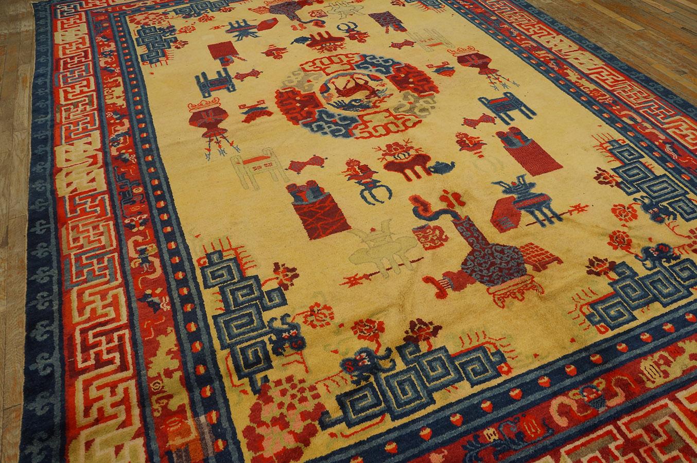 Wool 19th Century W. Chinese Ningxia Carpet ( 8'2'' x 11'8'' - 250 x 355 ) For Sale