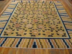 Majestic Yellow and Blue Color with Flower Design Antique Chinese Ningxia Rug