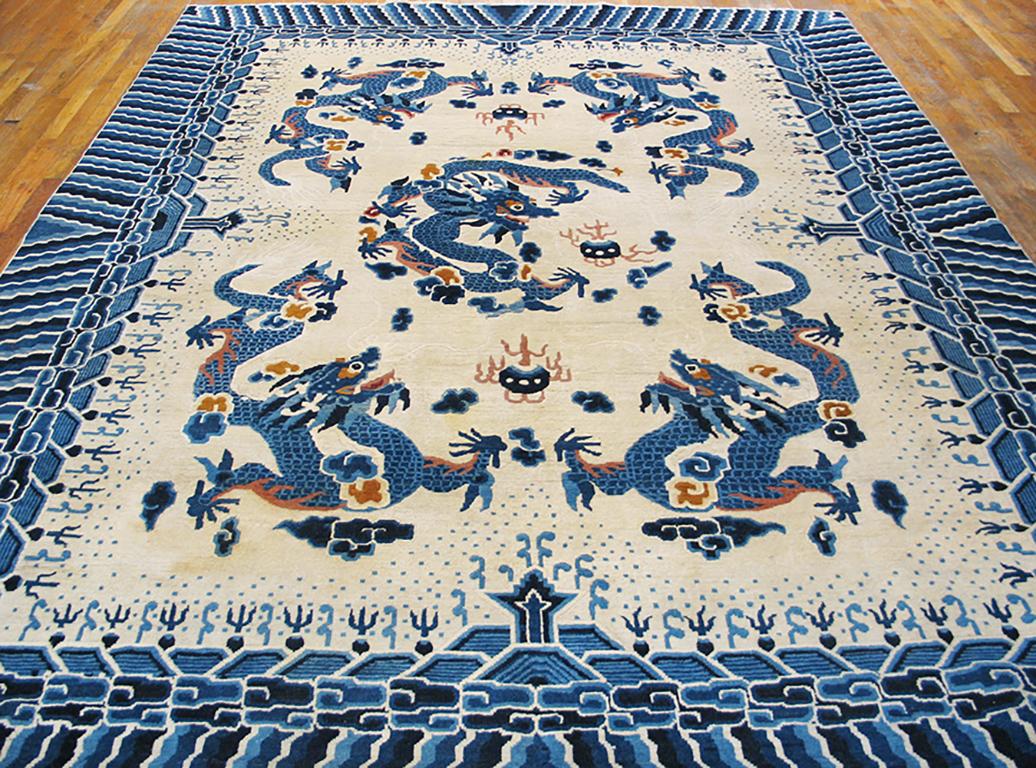 Early 20th Century W. Chinese Ningxia Dragon Carpet 
9' x 11'8