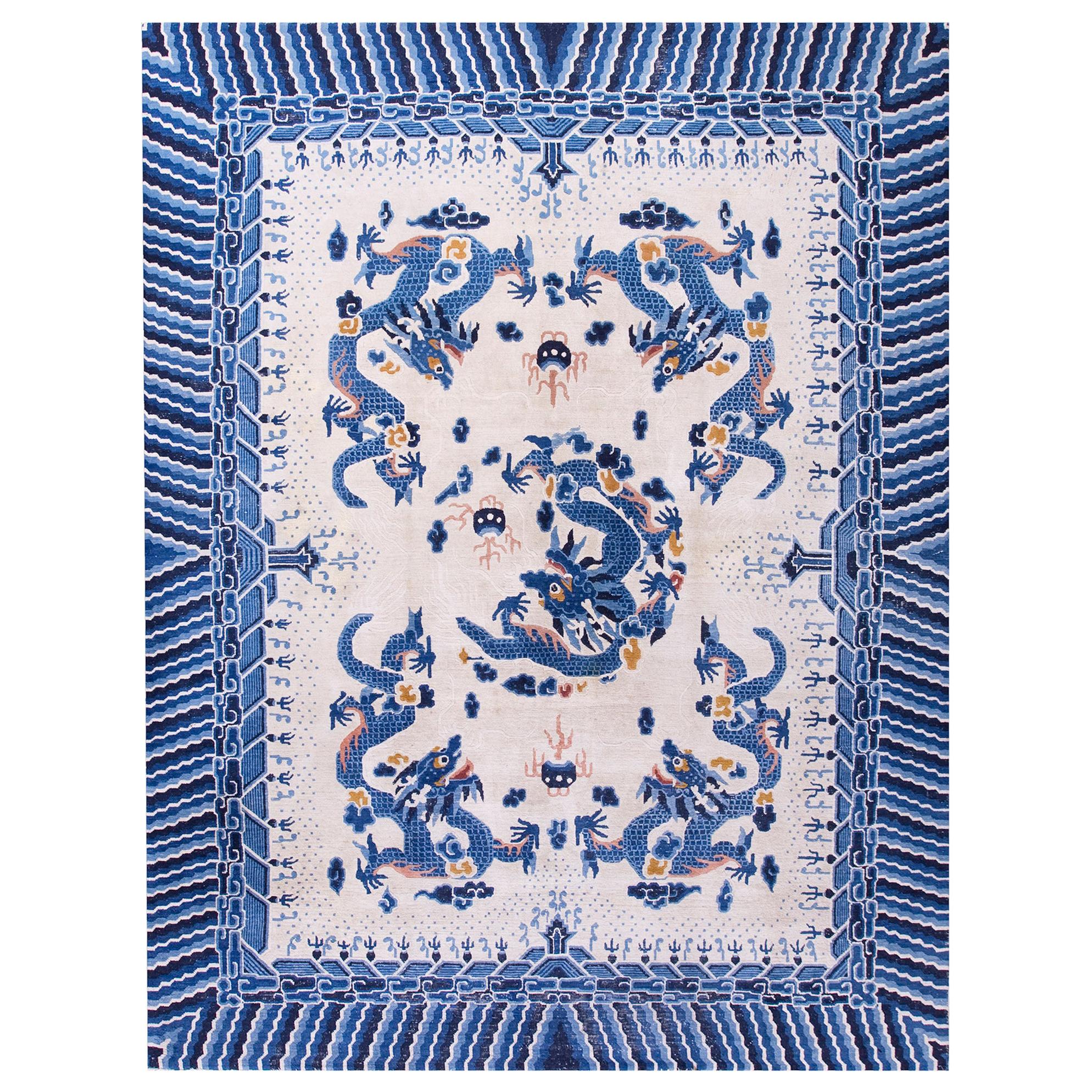 Early 20th Century W. Chinese Ningxia Dragon Carpet ( 9' x 11'8" - 274 x 356 ) For Sale