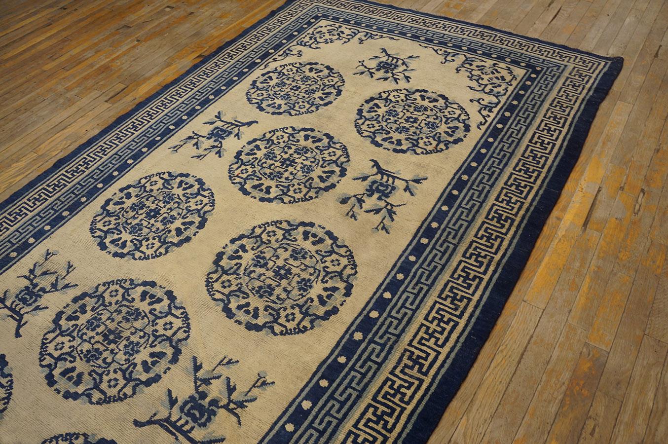 Wool Mid-19th Century Chinese Ningxia Carpet ( 5'2