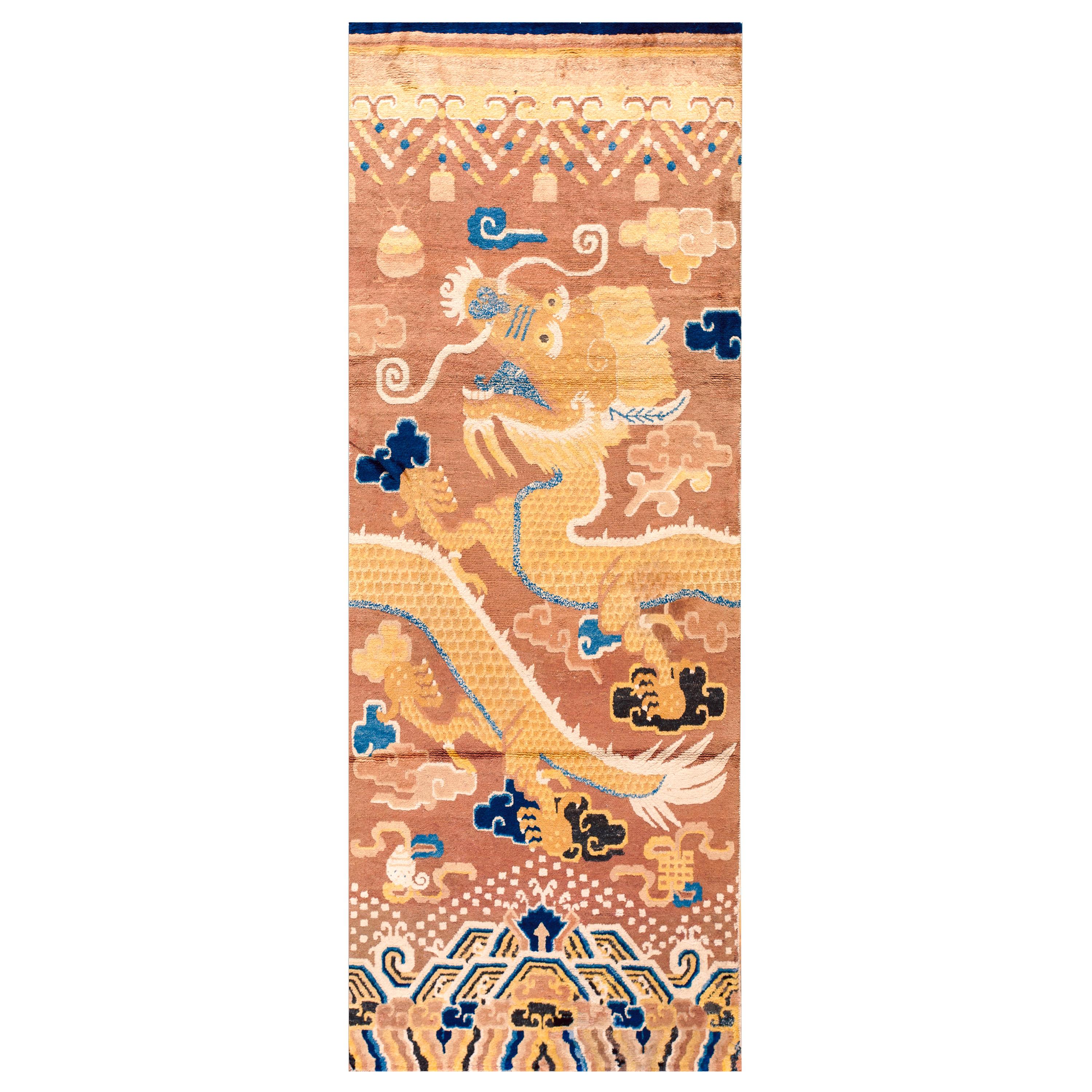 Early 19th Century Chinese Ningxia Pillar Carpet ( 3'4" x 8'8" - 102 x 264 ) For Sale