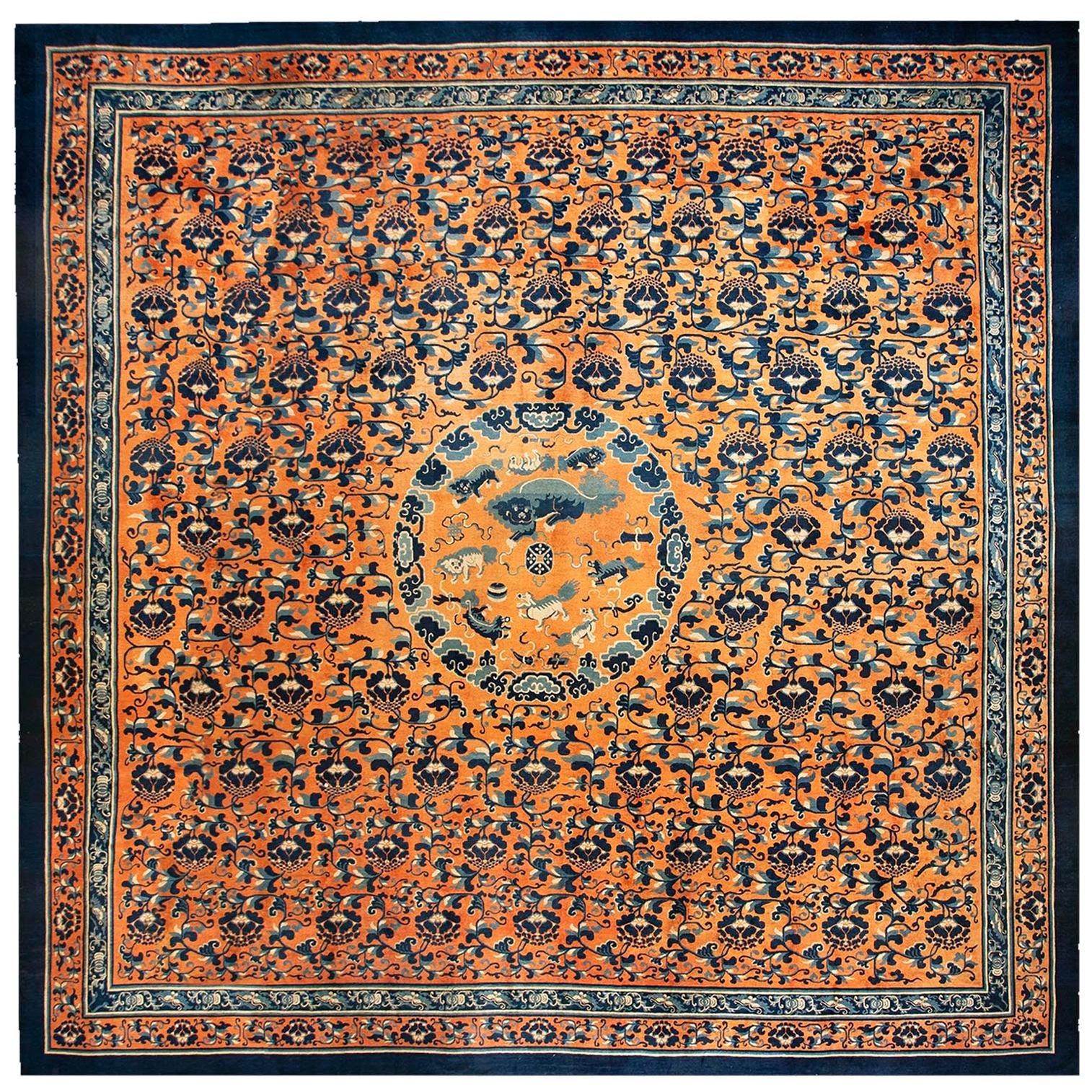 Mid 19th Century Chinese Ningxia Carpet ( 17'10" x 17'10" - 545 x 545 ) For Sale