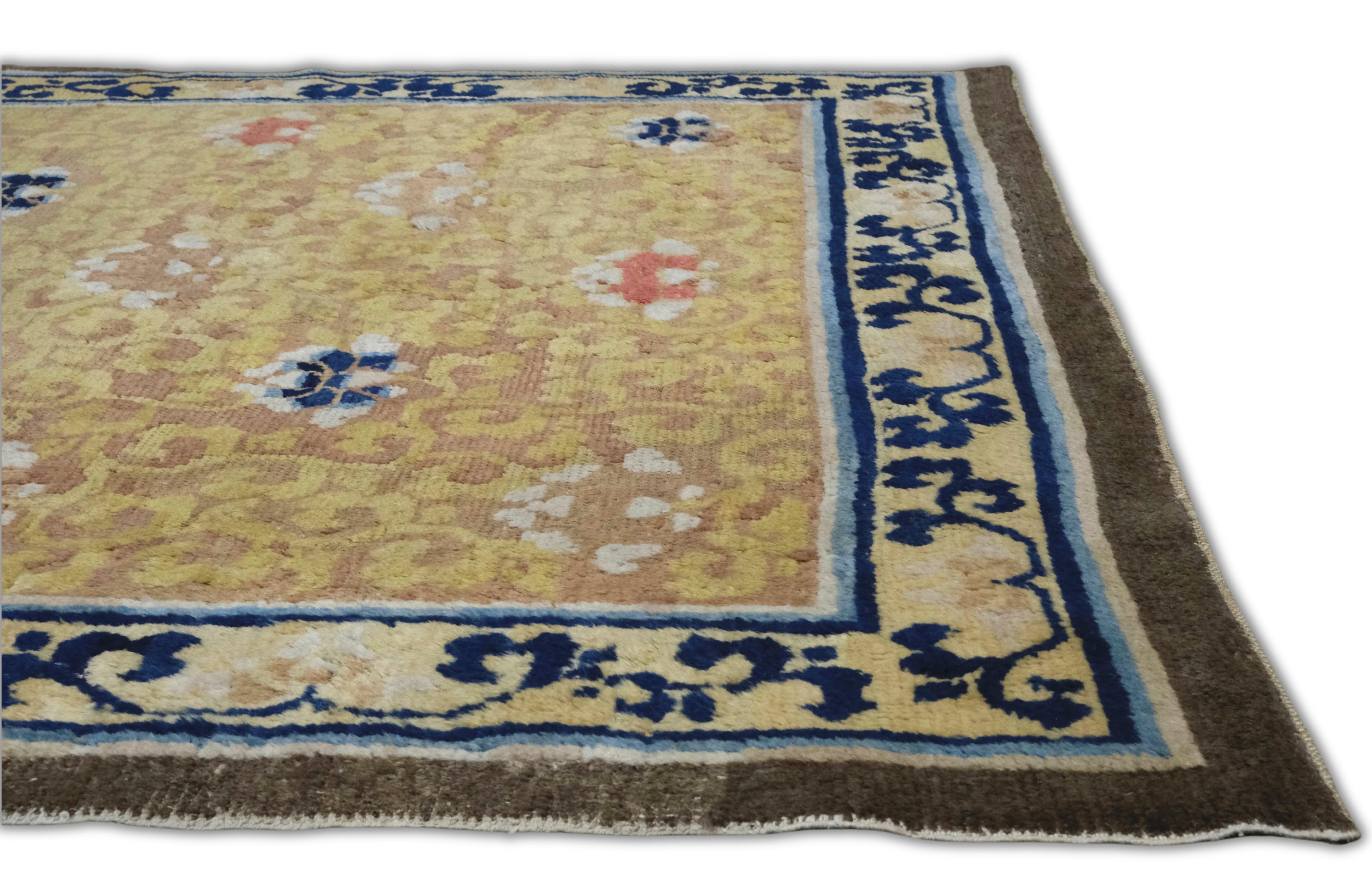 Antique Chinese Ningxia Rug Hand-Knotted Wool, 4'8