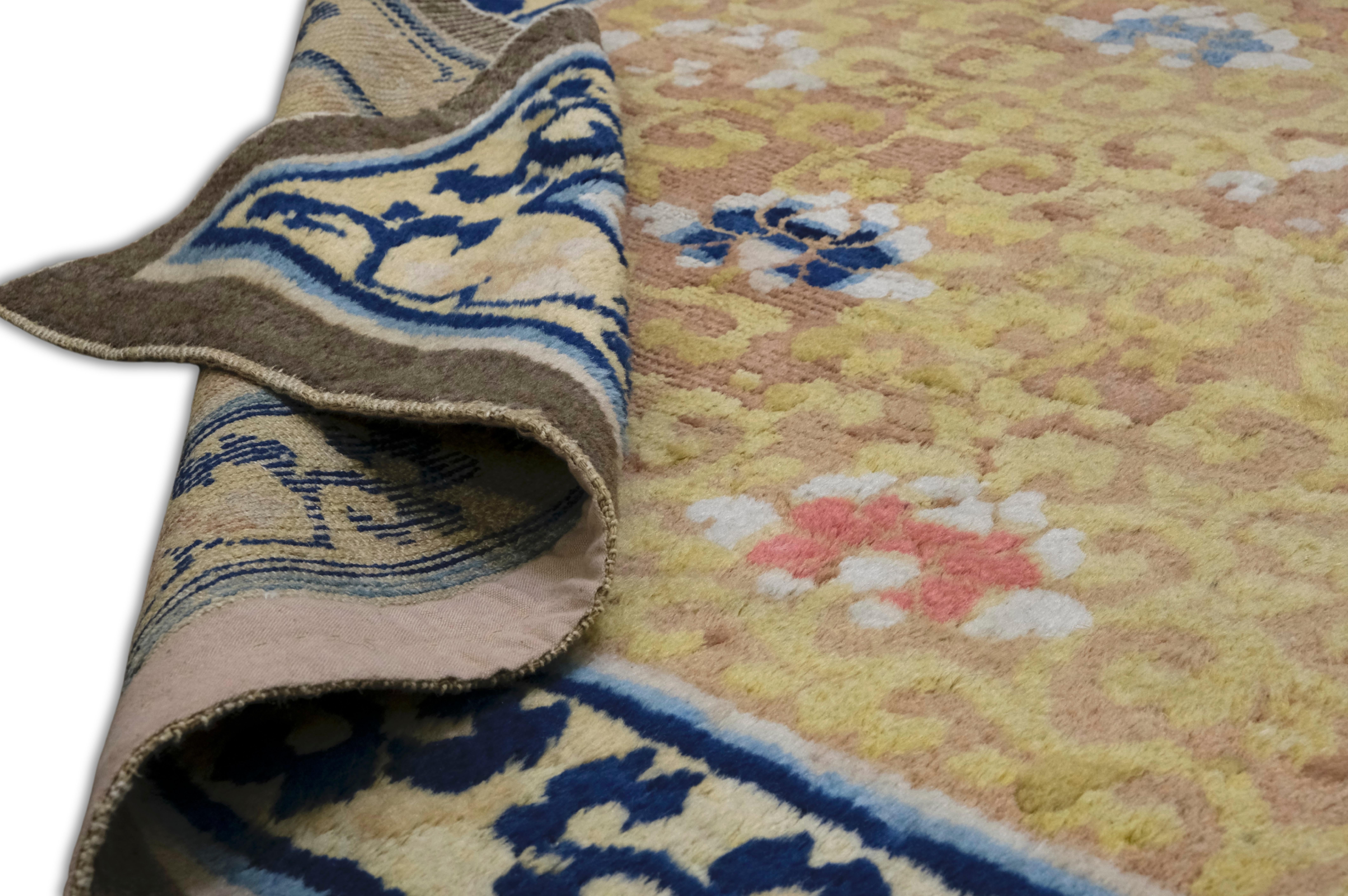 19th Century Antique Chinese Ningxia Rug Hand-Knotted Wool, 4'8